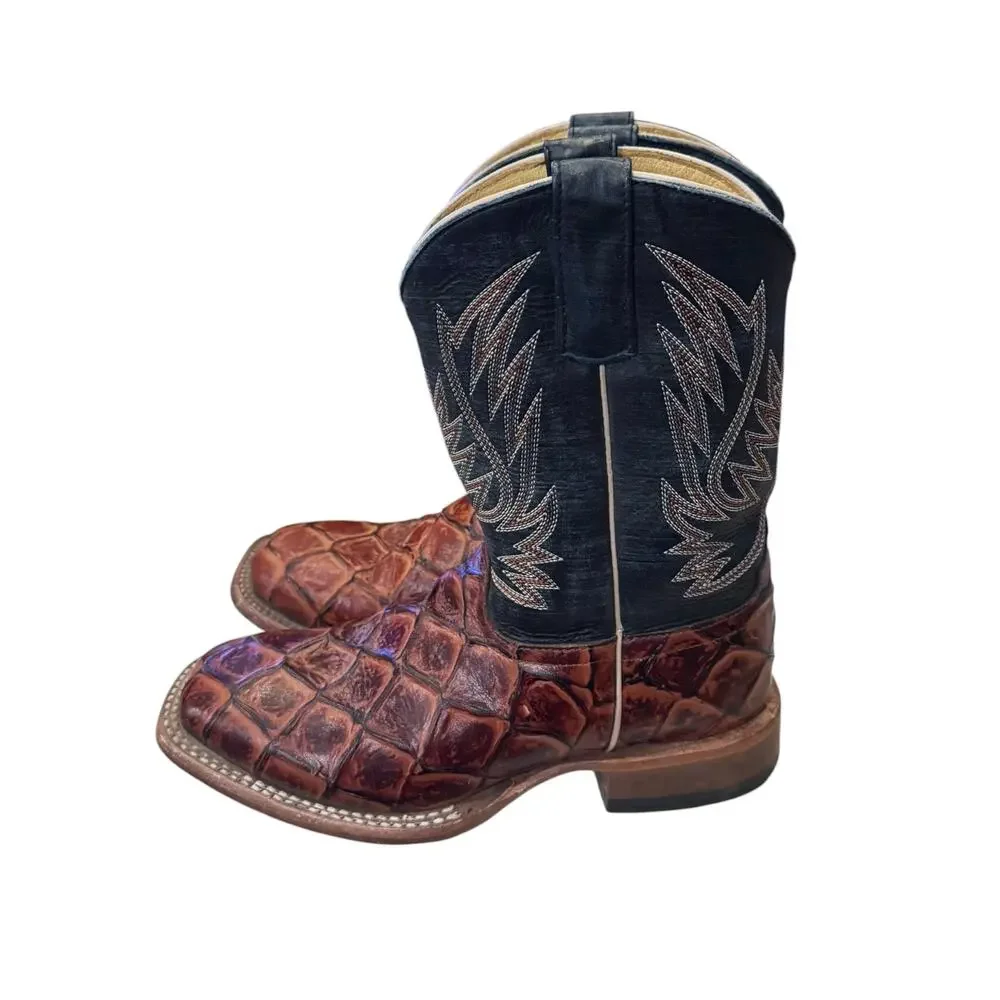 Horse Power Kids Brown Exotic Print Black Western Cowboy Boots Size 3